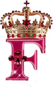 Pink logo with the letter F and a crown